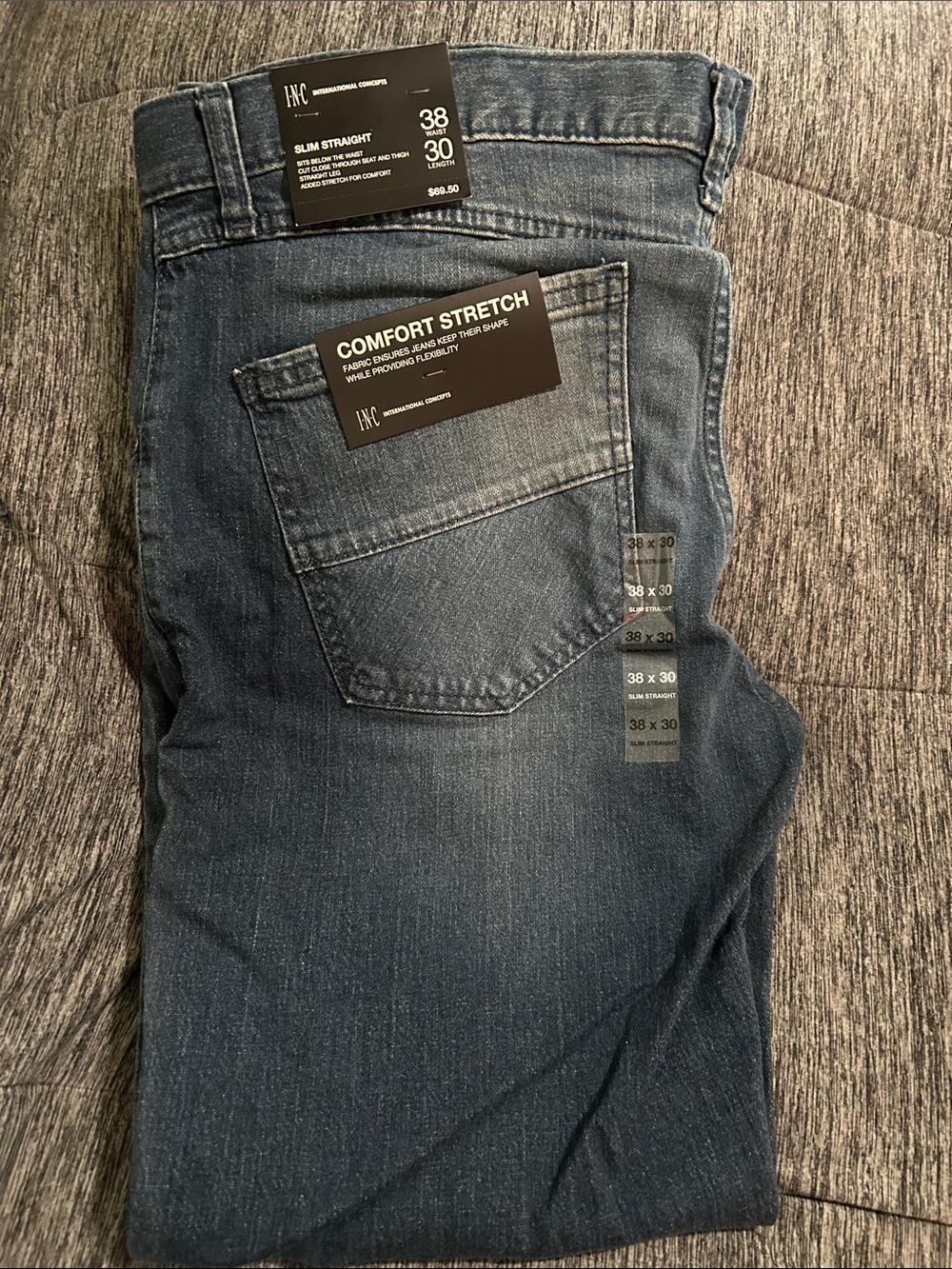 INC International Concepts Men’s Slim Straight Jeans - Medium Blue Wash